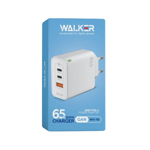 Зарядний пристрій мережевий USB/2Type-C QC+PD 65W білий WALKER WH-45 | Зображення 1