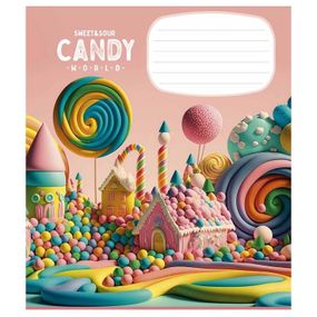 Зошит учнівський "Candy world" 012-3266C-4 у косу лінію, 12 аркушів