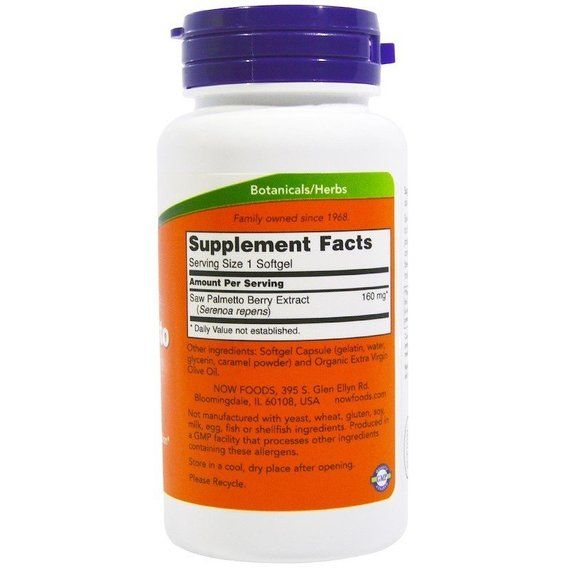 Екстракти ягід сереноа NOW Foods Saw Palmetto Extract 160 mg 120 Softgels | Зображення 1