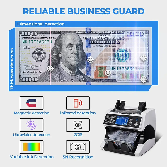Рахункова машинка  Bill Counter AL-920 із детектором фальшивих грошей та верхнім завантаженням | Зображення 4