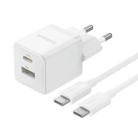 СЗУ Baseus Palm Fast Charger 30W (1USB-A/1C) + кабель Type-C to Type-C (P1011160A) Moon White