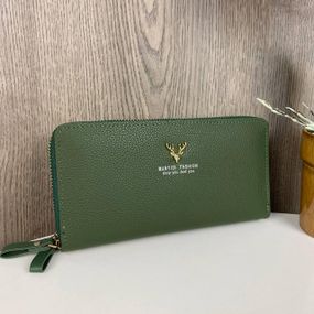 Кошелек клатч женский стильный модный 2 отделения на молнии Зеленый