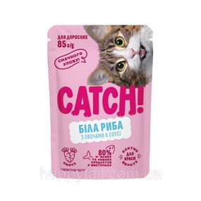 Вологий корм для дорослих котів Catch з білою рибою та овочами в соусі 85 г