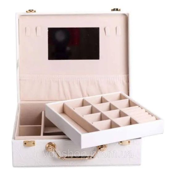 Скринька для прикрас з еко шкіри 2 яруси із дзеркалом органайзер для ювелірних виробів HP-5-15W | Зображення 1