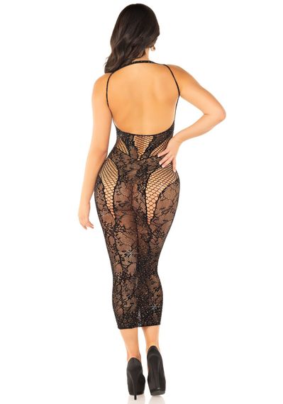 Платье Leg Avenue Rhinestone Lace and Net Bodycon Dress One Size, Black | Зображення 3