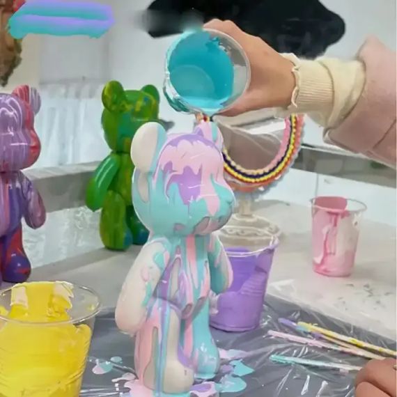 Флюїдний ведмедик DIY Creative Fluid Bear, 23см, з фарбами 3 шт. / Набір розмальовка для творчості ведмежа | Зображення 2