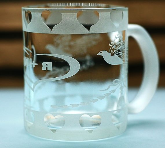Чашка скляна 320 мл Ти і Я з голубами  кружка для закоханих  Подарунок на весілля річницю для коханих | Зображення 2