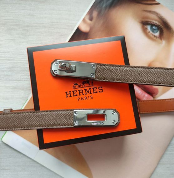Трендовий шкіряний вузький ремінь Hermes brown | Зображення 1