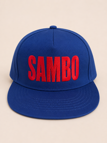 Синя бейсболка TM KINTAYO з вишивкою SAMBO/САМБО, з прямим козирком