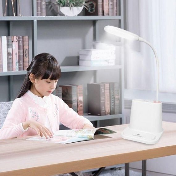 Розовая Аккумуляторная Настольная LED лампа Bionic Desk Lamp c USB выходом, органайзером и подставкой для смартфона | Зображення 3