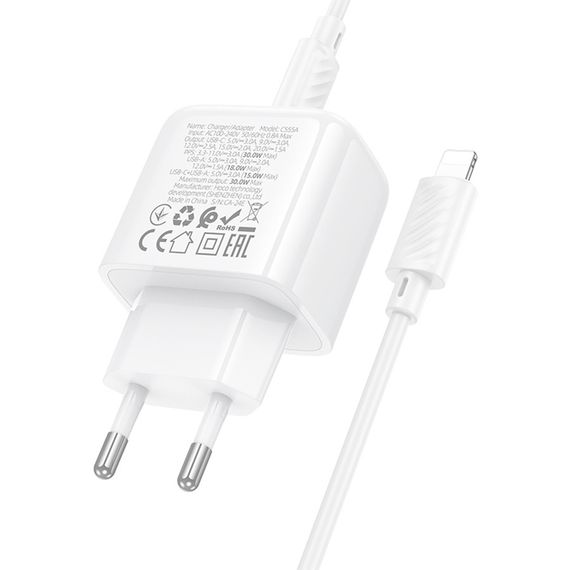 Набір СЗУ HOCO CS55A+Type-C/Lighting кабель, 1xUSB+1xUSB-C, PD30W+QC3.0 | Зображення 5