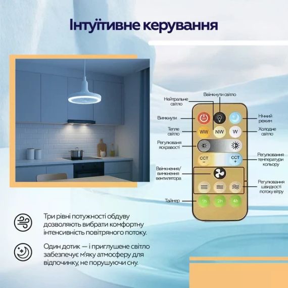 Лампа LED с вентилятором в патрон AY1039 • Светодиодная лампа-вентилятор E27 с пультом, 3 режимами света и 3 скоростями | Зображення 4