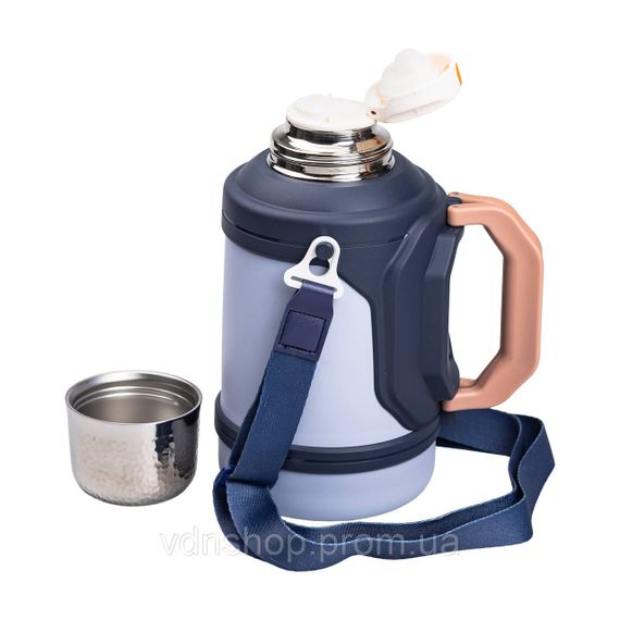 Термос Vacuum Cup 1.5 литра с ремешком и складной ручкой темно-синий HP-14-21BL | Зображення 4