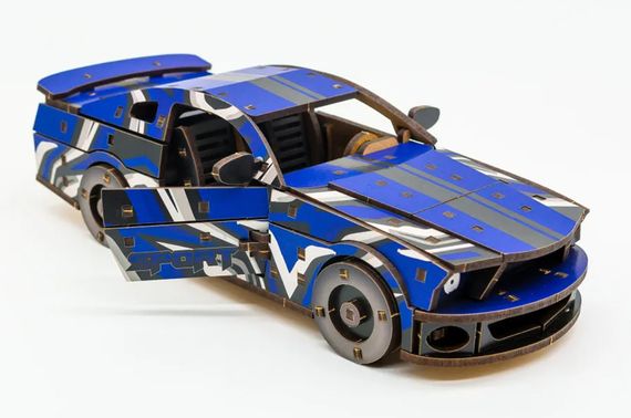 Конструктор "Muscle Car" Puz-00642 дерев'яний, 162 дет., синій колір р. моделі 24*9*7 см PuzzleOk | Зображення 3
