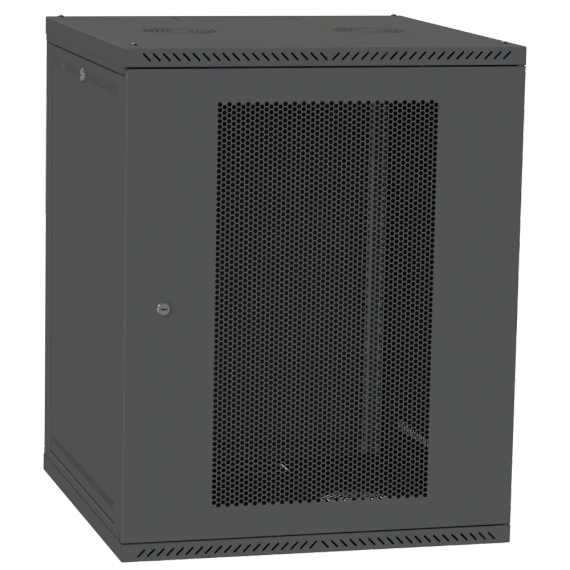 IPCOM 15U 600x600 Шафа телекомунікаційна двері перф(чорна) - Серверні шафи