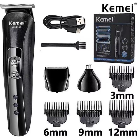 Машинка для стрижки Kemei KM-1506 3-в-1 Черная | Зображення 5