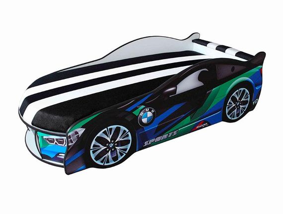 Ліжко машинка серія Space 03 модель BMW синьо-зелений зі спортивним матрацом та подушкою | Зображення 3