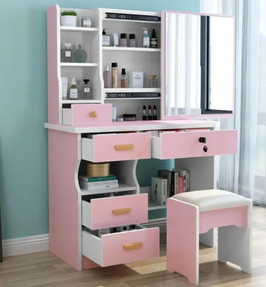 Стол макияжный с LED-зеркалом и пуфиком (STL-MD 88), розовый — стиль и комфорт в каждой детали | Зображення 2