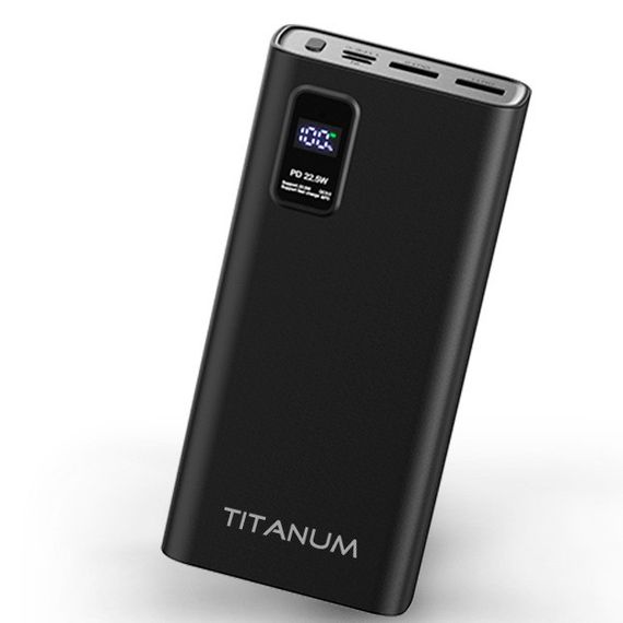 Повербанк с быстрой зарядкой TITANUM TPB-727S-B 20000mAh 22.5W Li-Pol Type-C Black | Зображення 1