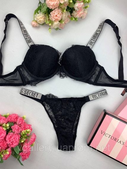Комплект Вікторія Сікрет з мереживом і стразами, Бюстгальтер Пуш-Ап, Мереживний Комплект Victoria's Secret | Зображення 5