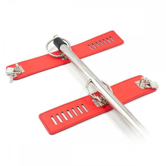 Розпірка з наручниками та поножами DS Fetish, метал, червона | Зображення 1