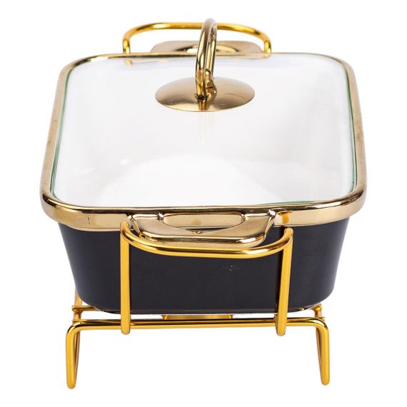 Марміт порцелянаовий із скляною кришкою 31х16х15.5 см на металевій підставці 1 л Чорний HTJ-1001 | Зображення 2