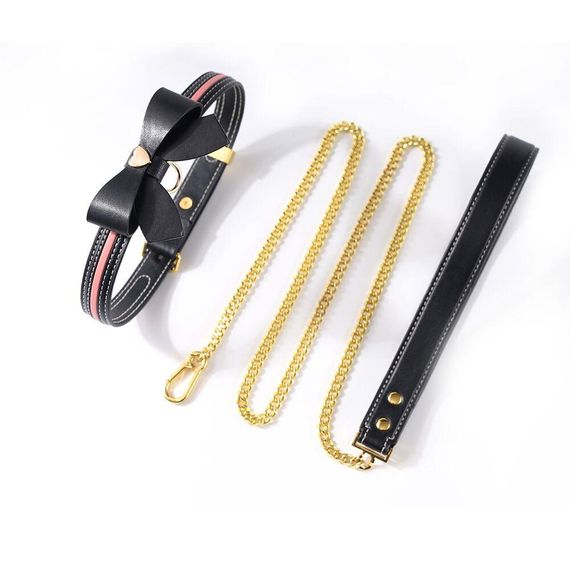 Поводок LOCKINK SEVANDA Love Heart Butterfly Leather Collar Set - Black sexstyle