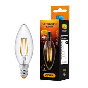 Лампа C37 4W E14 3000K 220V Filament LED Videx