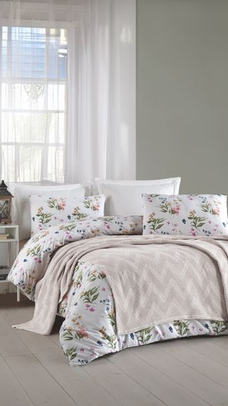 Постільна білизна з пледом Saheser Ranforce Zig Zag 200 х 220 см A.Gri