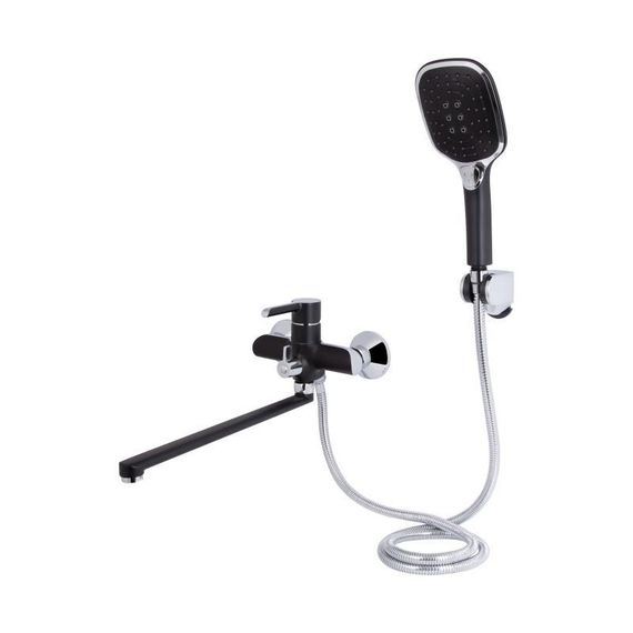 Смеситель для ванны Qtap Grand с поворотным изливом (c душевым гарнитуром) QTGRABCR005 Chrome/Black | Зображення 2