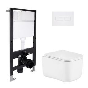Готовое решение Qtap для ванной комнаты: подвесной унитаз Gemini Ultra Quiet 485x340x350 + комплект инсталляции Standard (линейная