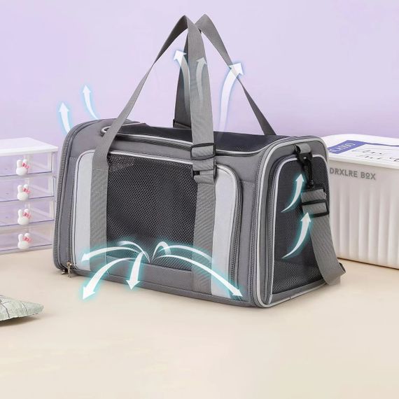 Сумка Переноска Для Котів та Собак Складна з Прозорими Стінками та Кріпленнями до Чемодану для Тварин до 7 кг 44*30*28 см Сіра | Зображення 4
