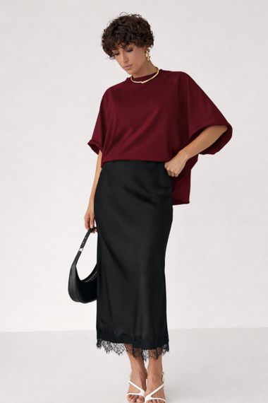 Однотонна вільна футболка з рукавами-реглан - бордо цвет, ONE SIZE (є розміри) | Зображення 1