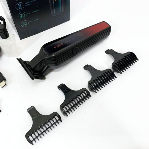Професійний триммер для бороди та вусів з керамікою VGR V-930 насадки 1-7 мм. Колір: червоний | Зображення 5