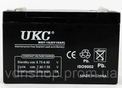 Акумуляторна батарея agm UKC WST-10 6V 10Ah акумулятор для УПСа, акумулятор до дитячого електромобіля