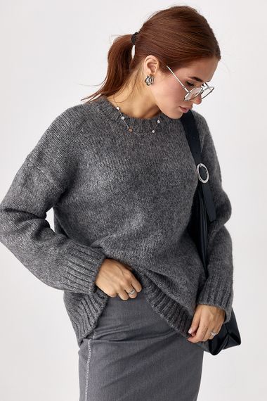 В'язаний жіночий джемпер oversize - сірий цвет, ONE SIZE (є розміри)