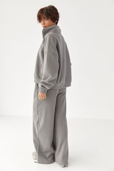 Утеплений спортивний костюм із штанами палаццо та світшотом - сірий цвет, L/XL (є розміри) | Зображення 1