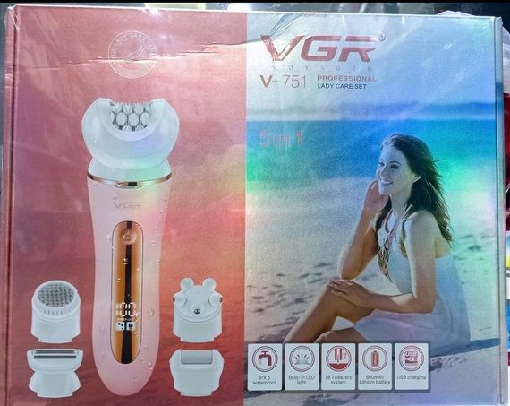 Епілятор VGR 5 в 1 V-751 PINK, 5 насадок, IPX6 (45698-V-751 PINK_642) | Зображення 5