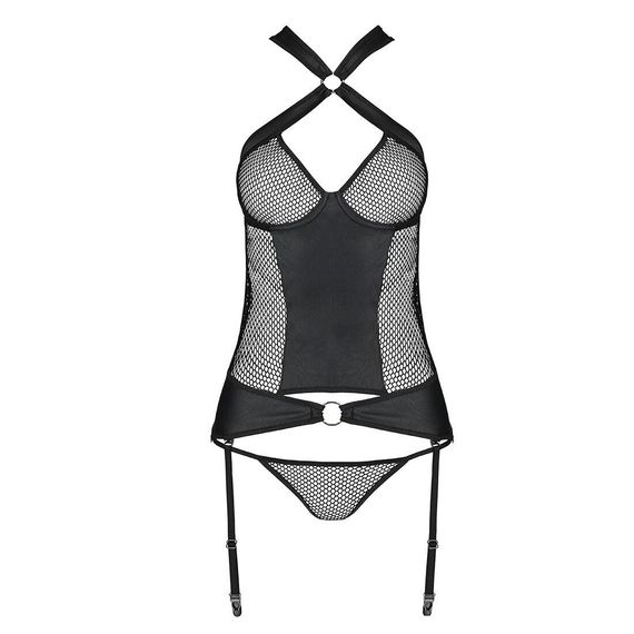 Сетчатый комплект корсет с халтером, съемные подвязки и трусики Amanda Corset black L/XL - Passion | Зображення 4