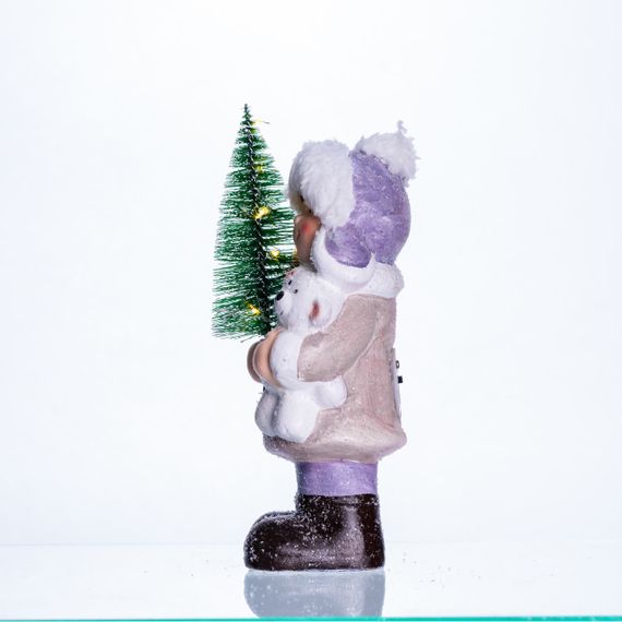 Новорічна фігурка з підсвіткою Дівчинка з ялинкою з фарфору 9×6×18 (см) новорічний декор для дому, квартири, офісу CR-5-4 | Зображення 3