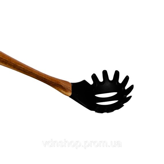 Силіконова ложка для спагетті з дерев'яною ручкою 30 (см) ложка для макаронів, пасти лопатка для спагетті HP-8-57 | Зображення 1