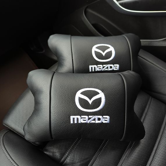 Набор кожаных подушек Mazda с вышивкой логотипа + подарок – кожаный брелок | Зображення 3