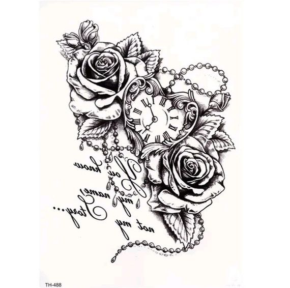 Тату tattoo тимчасове тату наклейка на тіло одноразова троянда та годинник