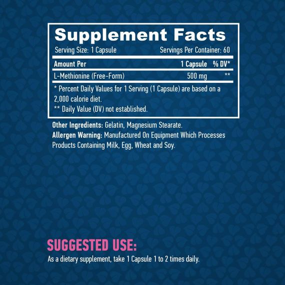 L-Метіонін Haya Labs L-Methionine 500mg 60 caps | Зображення 2