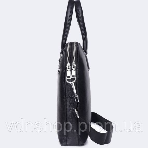 Шкіряна чоловіча ділова сумка-портфель портфель для ноутбука 37х28.5х7, дипломат для офіса Tiding Bag 64028 чорний | Зображення 4