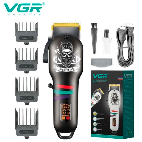 Акумуляторна машинка для стрижки VGR V-699 , 4 насадки, LED дисплей, чорна