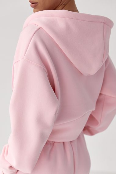 Теплий спортивний костюм з коротким худі та широкими штанами - рожевий цвет, M (є розміри) | Зображення 3