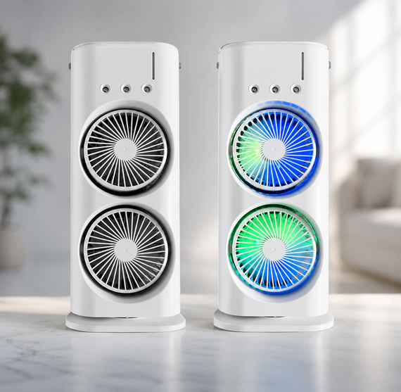 Вентилятор настільний подвійний з охолодженням 5 Вт Double-ended Spray Fan LED-підсвічування 3 швидкості, розпилювач водяного туману | Зображення 1