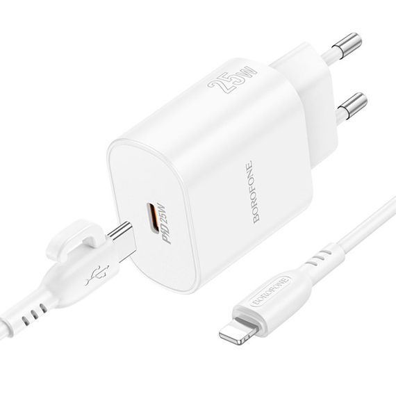 Набір СЗУ BOROFONE BA82A + Lighting кабель, PD25W, USB-C, кабель 1м, White | Зображення 5