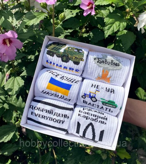 Бокс чоловічих патріотичних шкарпеток на 6 пар 40-45 р в подарунковій коробці із стрічкою весна-осінь | Зображення 4